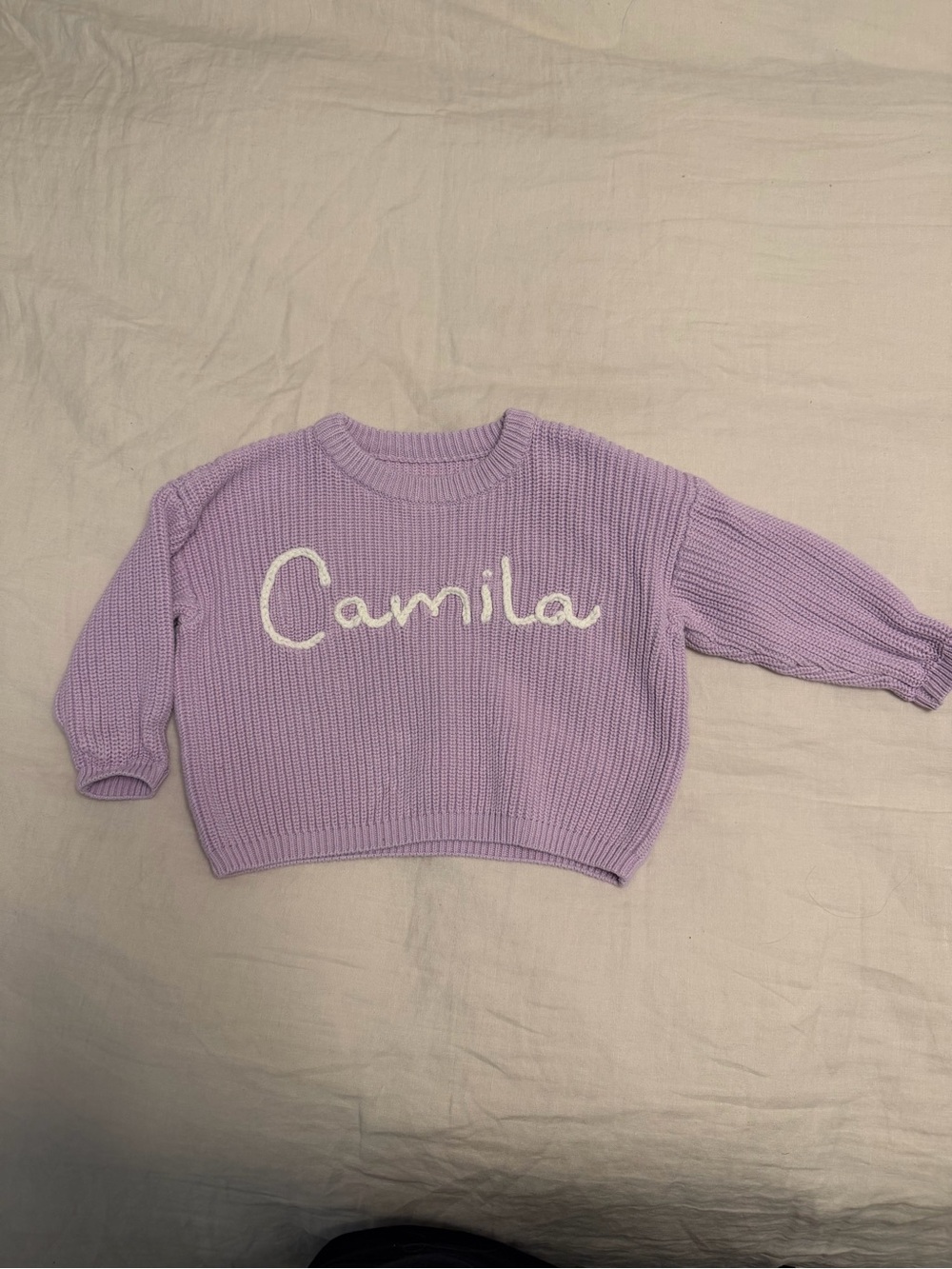 Camila Kids Lavender Knit Sweater with White Script